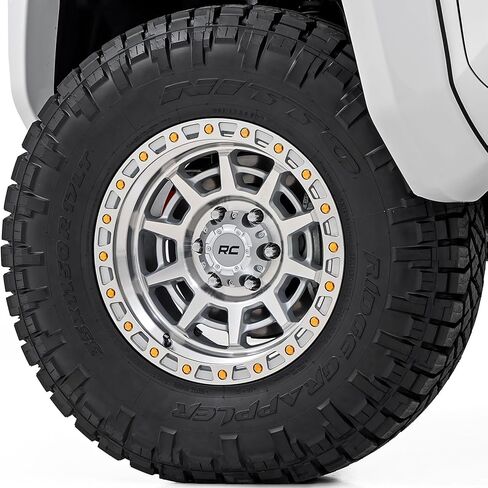 Rough Country 85 Series 17x9 Off-Road Wheel - 5x4.5" Bolt Pattern, 12mm Offset, Full Machined Aluminum with Simulated Beadlock & Gold Accent Hardware in Saudi Arabia