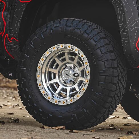 Rough Country 85 Series 17x9 Off-Road Wheel - 5x4.5" Bolt Pattern, 12mm Offset, Full Machined Aluminum with Simulated Beadlock & Gold Accent Hardware in Saudi Arabia