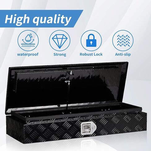 34.5 Inch Aluminum Truck Box, Heavy Duty Truck Bed Tool Box, Waterproof Trailer Toolbox Storage Organizer Chest with Lock and Key for Pickup Bed RV Motorcycle, Black in Saudi Arabia