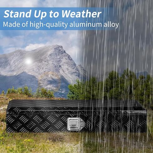 34.5 Inch Aluminum Truck Box, Heavy Duty Truck Bed Tool Box, Waterproof Trailer Toolbox Storage Organizer Chest with Lock and Key for Pickup Bed RV Motorcycle, Black in Saudi Arabia