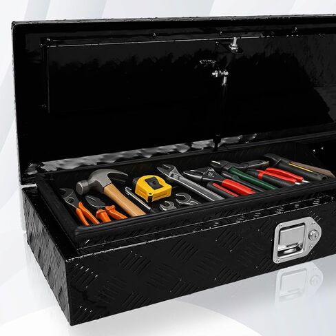 34.5 Inch Aluminum Truck Box, Heavy Duty Truck Bed Tool Box, Waterproof Trailer Toolbox Storage Organizer Chest with Lock and Key for Pickup Bed RV Motorcycle, Black in Saudi Arabia