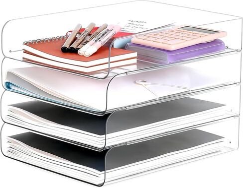 منظم مكتب لدرج الرسائل قابل للتكديس، مجموعة من 4 منظمات لأوراق وملفات PET الشفافة، لتخزين المستندات للوازم المكتبية in Kuwait