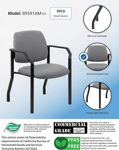 كرسي غرفة استقبال الضيوف من Boss Office Products بسعة وزن 300 رطل، رمادي in Saudi Arabia
