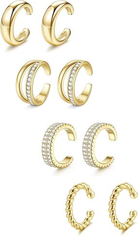 𝟒 𝐏𝐚𝐢𝐫𝐬 Ear Cuffs Non Piercing - 14K Gold Plated Ear Cuff Earrings for Women Trendy Ear Cuff for Non Pierced Ears Clip On Carrtilage Earring Lightweight Adjustable Fake Earrings Set in Saudi Arabia