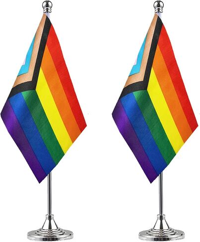 wxtwk 2 حزمة التقدم فخر قوس قزح مكتب العلم صغير صغير مثلي الجنس LGBT الجدول الأعلام مع قاعدة الوقوف، قوس قزح ماردي غرا مهرجان الأحداث الاحتفال الزينة in Kuwait