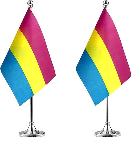 WXTWK 2 Pack Progress Pride Rainbow Desk Flag Small Mini Gay LGBT Table Flags With Stand Base,Rainbow Mardi Gras Festival Events Celebration Decorations in Kuwait