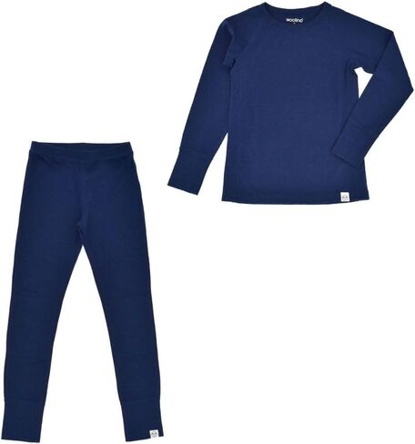 Woolino Merino Wool Base Layer for Kids - Super Soft Kids Long Sleeve Thermal Top and Leggings - All Natural Base Layer Shirt and Bottoms - Deep Blue in Saudi Arabia