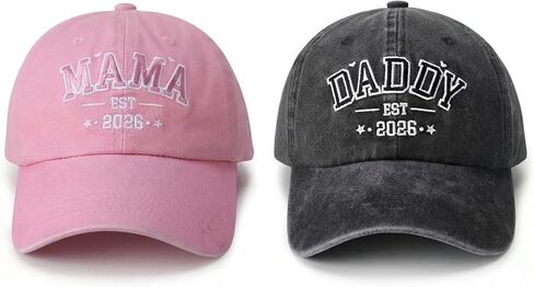 2PCS Dad and Mom EST 2026 Hats Baseball Cap for Dad and Mom, Adjustable Hat Funny Gifts for Baby Shower New Parents in Kuwait