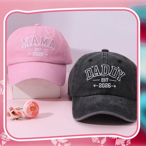 2PCS Dad and Mom EST 2026 Hats Baseball Cap for Dad and Mom, Adjustable Hat Funny Gifts for Baby Shower New Parents in Kuwait