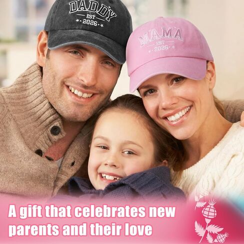2PCS Dad and Mom EST 2026 Hats Baseball Cap for Dad and Mom, Adjustable Hat Funny Gifts for Baby Shower New Parents in Kuwait