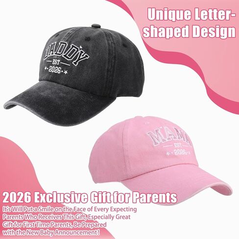 2PCS Dad and Mom EST 2026 Hats Baseball Cap for Dad and Mom, Adjustable Hat Funny Gifts for Baby Shower New Parents in Kuwait