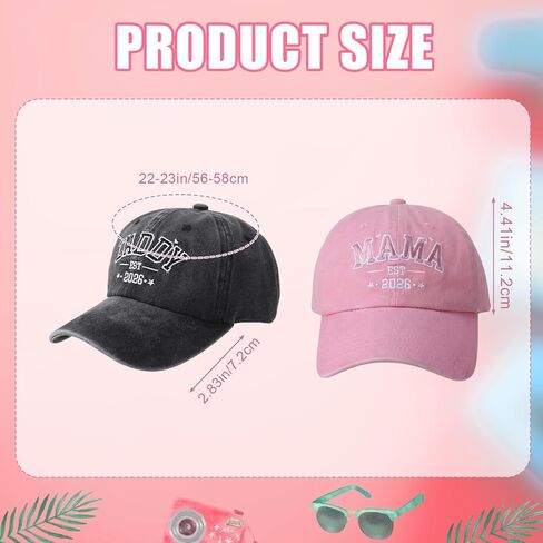 2PCS Dad and Mom EST 2026 Hats Baseball Cap for Dad and Mom, Adjustable Hat Funny Gifts for Baby Shower New Parents in Kuwait