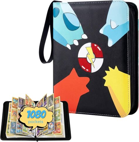 KS SHOP® 1080 Pockets Card Binder – Premium 9 Pocket Trading Card Album with 60 Double-Sided Sheets | 3-Ring Zipper Collection Book | Waterproof Card Holder with Wrist Strap in Kuwait