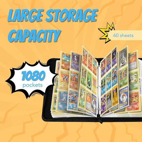 KS SHOP® 1080 Pockets Card Binder – Premium 9 Pocket Trading Card Album with 60 Double-Sided Sheets | 3-Ring Zipper Collection Book | Waterproof Card Holder with Wrist Strap in Saudi Arabia