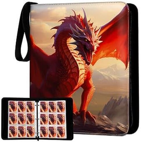 Dragon Themed Trading Card Binder - 13'' X 10.5" PU Leather Zippered Binder with Handle, 50 Sheets (9-Pocket Double Size), Holds 900 Cards, Velvet Liner, Includes Clear Card Holder in Saudi Arabia