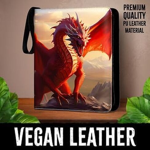 Dragon Themed Trading Card Binder - 13'' X 10.5" PU Leather Zippered Binder with Handle, 50 Sheets (9-Pocket Double Size), Holds 900 Cards, Velvet Liner, Includes Clear Card Holder in Saudi Arabia