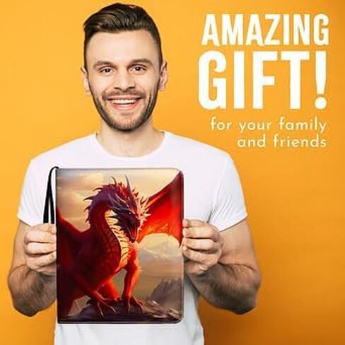 Dragon Themed Trading Card Binder - 13'' X 10.5" PU Leather Zippered Binder with Handle, 50 Sheets (9-Pocket Double Size), Holds 900 Cards, Velvet Liner, Includes Clear Card Holder in Saudi Arabia