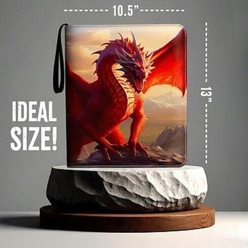Dragon Themed Trading Card Binder - 13'' X 10.5" PU Leather Zippered Binder with Handle, 50 Sheets (9-Pocket Double Size), Holds 900 Cards, Velvet Liner, Includes Clear Card Holder in Saudi Arabia