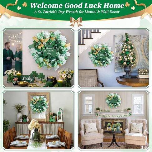 25 Inch Large St Patricks Day Decorations Wreath, Handmade Artificial Shamrock Wreath for Front Door with LED Lights, Kiss Me Im Irish for Wall Decor Window, Saint Paddys Day Decorations in Kuwait