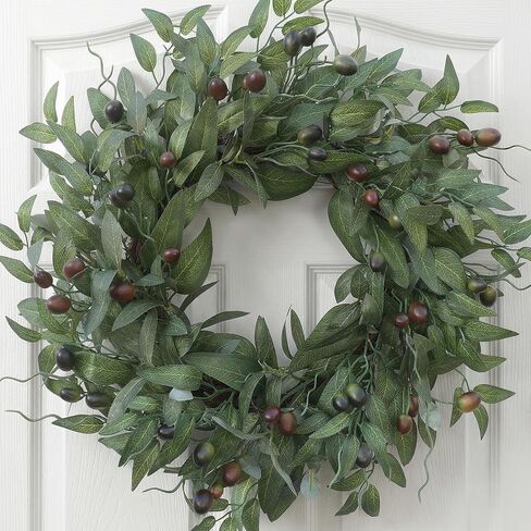 Olive Wreath 26 Inch Wreaths for Front Door with Purely Handmade Realistic Dense Olive Leaf Olive Berry, Elegant Home Decor Wreath Ideal for Front Door, Hallways, Any Area You Want to Brighten in Saudi Arabia