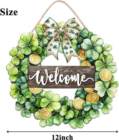 ديكورات عيد القديس باتريك إكليل باب شامروك خشبي لعلامة الترحيب بالباب الأمامي، علامة تعليق ديكور القديس باتريك لمزرعة في الهواء الطلق داخلي شامروك البرسيم الربيع ديكور جدار المنزل in Kuwait