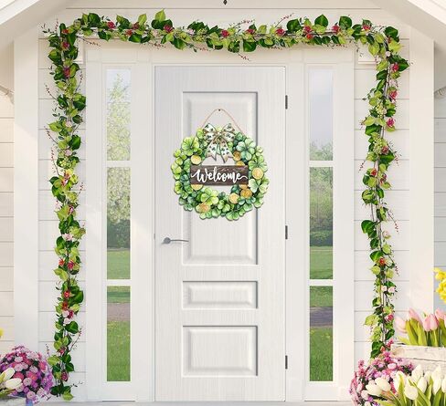 ديكورات عيد القديس باتريك إكليل باب شامروك خشبي لعلامة الترحيب بالباب الأمامي، علامة تعليق ديكور القديس باتريك لمزرعة في الهواء الطلق داخلي شامروك البرسيم الربيع ديكور جدار المنزل in Kuwait