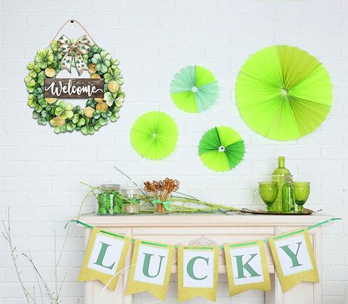 ديكورات عيد القديس باتريك إكليل باب شامروك خشبي لعلامة الترحيب بالباب الأمامي، علامة تعليق ديكور القديس باتريك لمزرعة في الهواء الطلق داخلي شامروك البرسيم الربيع ديكور جدار المنزل in Kuwait