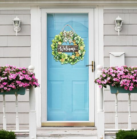 ديكورات عيد القديس باتريك إكليل باب شامروك خشبي لعلامة الترحيب بالباب الأمامي، علامة تعليق ديكور القديس باتريك لمزرعة في الهواء الطلق داخلي شامروك البرسيم الربيع ديكور جدار المنزل in Kuwait