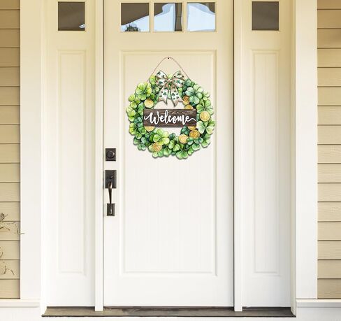 ديكورات عيد القديس باتريك إكليل باب شامروك خشبي لعلامة الترحيب بالباب الأمامي، علامة تعليق ديكور القديس باتريك لمزرعة في الهواء الطلق داخلي شامروك البرسيم الربيع ديكور جدار المنزل in Kuwait