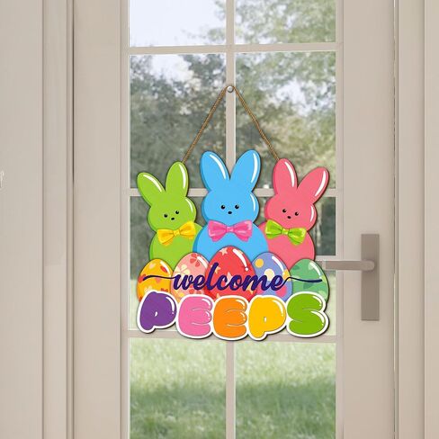 أكاليل عيد الفصح للباب الأمامي، علامة زينة باب عيد الفصح، علامة باب ترحيب باللمحات، ديكور بيض خشبي، شماعة باب عيد الفصح، إكليل أرنب عيد الفصح لنافذة الحائط المنزلية ديكور عيد الفصح الداخلي والخارجي in Kuwait