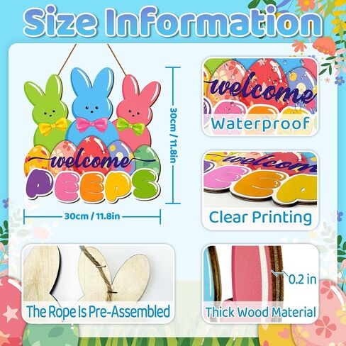 أكاليل عيد الفصح للباب الأمامي، علامة زينة باب عيد الفصح، علامة باب ترحيب باللمحات، ديكور بيض خشبي، شماعة باب عيد الفصح، إكليل أرنب عيد الفصح لنافذة الحائط المنزلية ديكور عيد الفصح الداخلي والخارجي in Kuwait