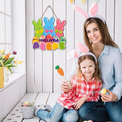 أكاليل عيد الفصح للباب الأمامي، علامة زينة باب عيد الفصح، علامة باب ترحيب باللمحات، ديكور بيض خشبي، شماعة باب عيد الفصح، إكليل أرنب عيد الفصح لنافذة الحائط المنزلية ديكور عيد الفصح الداخلي والخارجي in Kuwait