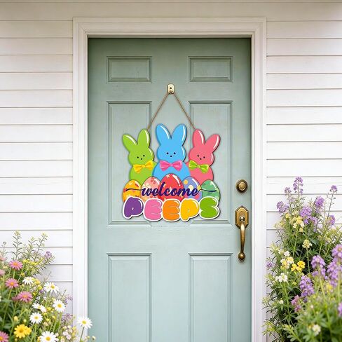 أكاليل عيد الفصح للباب الأمامي، علامة زينة باب عيد الفصح، علامة باب ترحيب باللمحات، ديكور بيض خشبي، شماعة باب عيد الفصح، إكليل أرنب عيد الفصح لنافذة الحائط المنزلية ديكور عيد الفصح الداخلي والخارجي in Kuwait