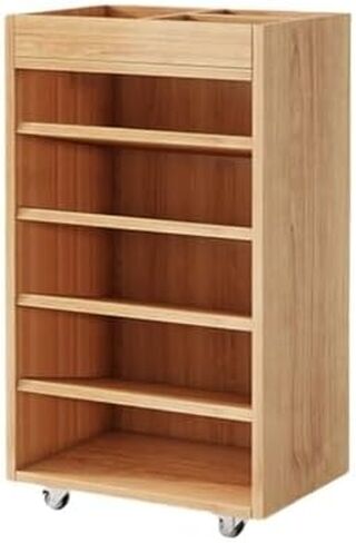 Rolling Mobile Bookshelf Trolley - 6-Tier Slim Book Storage Cart on Wheels for Living Room, Bedroom, Office, Library - Modern White Bookcase Organizer in Saudi Arabia