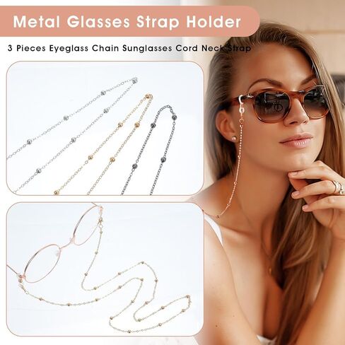 3Pcs Eyeglass Holders Around Neck, Eyeglass Chain for Women Stylish Beaded Glasses Lanyard for Girls Glasses Neck Strap Vintage Reading Glass Chain with Loop Ring in Saudi Arabia