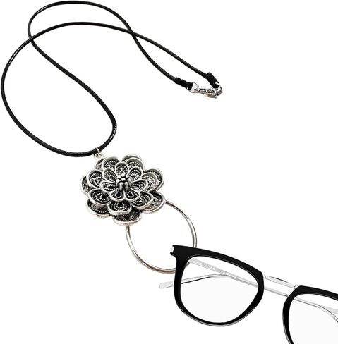 Eyeglass Necklace Holder Leather Strap with Loop Sunglass and Eye Glasses Chain for Women Stylish Flower Hanging Ring Eyewear Holder Comfortable Cord for Glasses in Saudi Arabia