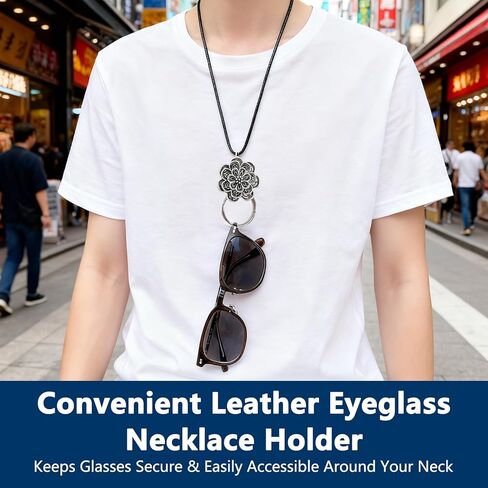 Eyeglass Necklace Holder Leather Strap with Loop Sunglass and Eye Glasses Chain for Women Stylish Flower Hanging Ring Eyewear Holder Comfortable Cord for Glasses in Saudi Arabia