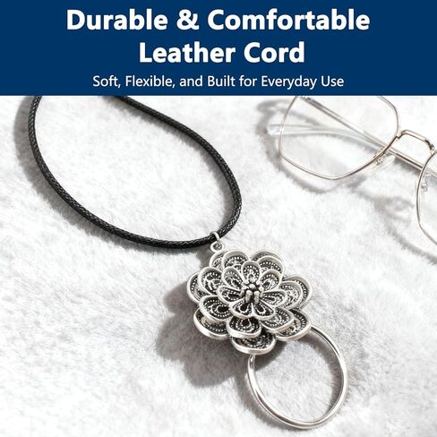 Eyeglass Necklace Holder Leather Strap with Loop Sunglass and Eye Glasses Chain for Women Stylish Flower Hanging Ring Eyewear Holder Comfortable Cord for Glasses in Saudi Arabia