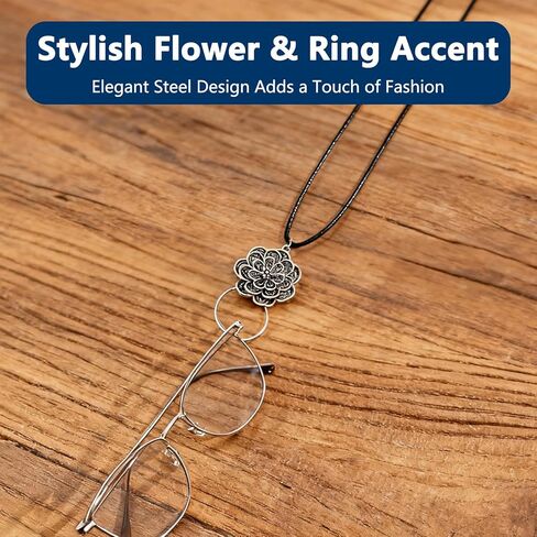 Eyeglass Necklace Holder Leather Strap with Loop Sunglass and Eye Glasses Chain for Women Stylish Flower Hanging Ring Eyewear Holder Comfortable Cord for Glasses in Saudi Arabia