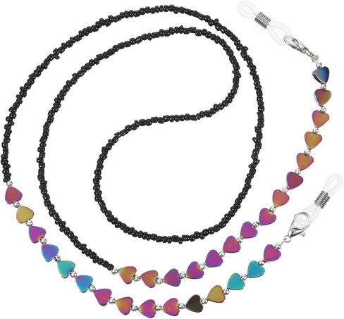 Heart Beaded Glasses Strap, Heart-Shaped Shungite Glasses Chain for Women, Multicolor Heart Beaded Eyeglass Holders Around Neck for Women Men Sunglasses in Saudi Arabia
