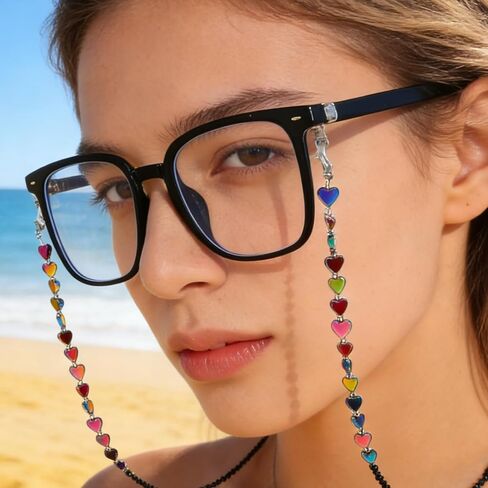 Heart Beaded Glasses Strap, Heart-Shaped Shungite Glasses Chain for Women, Multicolor Heart Beaded Eyeglass Holders Around Neck for Women Men Sunglasses in Saudi Arabia