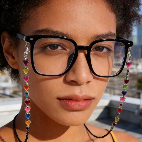 Heart Beaded Glasses Strap, Heart-Shaped Shungite Glasses Chain for Women, Multicolor Heart Beaded Eyeglass Holders Around Neck for Women Men Sunglasses in Saudi Arabia