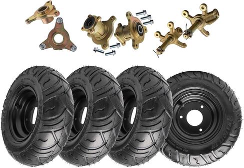13x5.00-6 ATV Tire & 6" Rim Wheel Kit with Front & Rear Wheel Hubs and Steering Spindles – Fits Kids Buggy, Go Kart, Project Bikes, ATVs, UTVs, Quads 3-Stud Mount, 78mm Bolt Spacing (Gold) in Kuwait