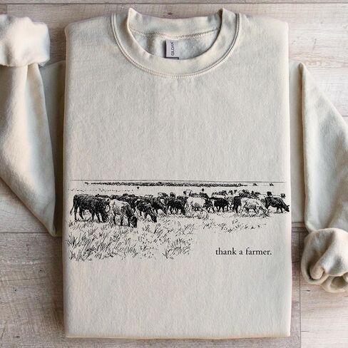 FITIN Unisex Thank a Farmer Sweatshirt – Vintage Cattle Ranch Graphic Western Country Crewneck Pullover in Kuwait