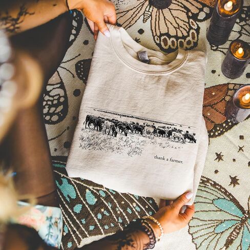 FITIN Unisex Thank a Farmer Sweatshirt – Vintage Cattle Ranch Graphic Western Country Crewneck Pullover in Kuwait