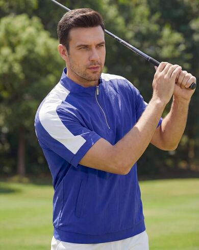 Opomelo Mens Cage Jacket Weather-Resistant Windbreaker Lightweight Short Sleeve Waterproof Workout Golf Polo Pullover in Saudi Arabia