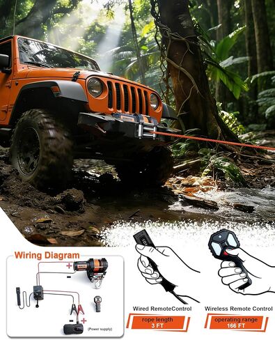 ونش ATV 3500 رطل 12 فولت ونش كهربائي مع حبل صناعي برتقالي (1/4 بوصة × 40 قدم)، IP68 مقاوم للماء لسحب قارب ATV in Kuwait