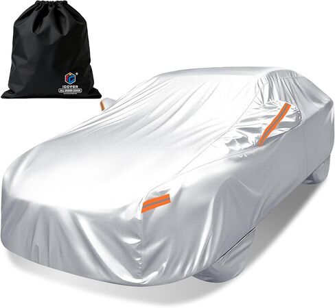 غطاء سيارة iCOVER، مقاوم للماء لجميع الأحوال الجوية لسيارة Toyota Camry، Honda Accord، BMW 5 Series، Mercedes E-Class، Audi A6 (الطول 192 بوصة إلى 198 بوصة) غطاء خارجي كامل خارجي مع أغطية إطارات قابلة للفصل in Kuwait