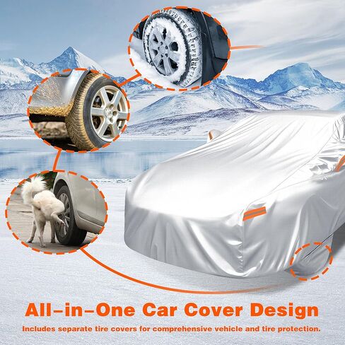 غطاء سيارة iCOVER، مقاوم للماء لجميع الأحوال الجوية لسيارة Toyota Camry، Honda Accord، BMW 5 Series، Mercedes E-Class، Audi A6 (الطول 192 بوصة إلى 198 بوصة) غطاء خارجي كامل خارجي مع أغطية إطارات قابلة للفصل in Kuwait