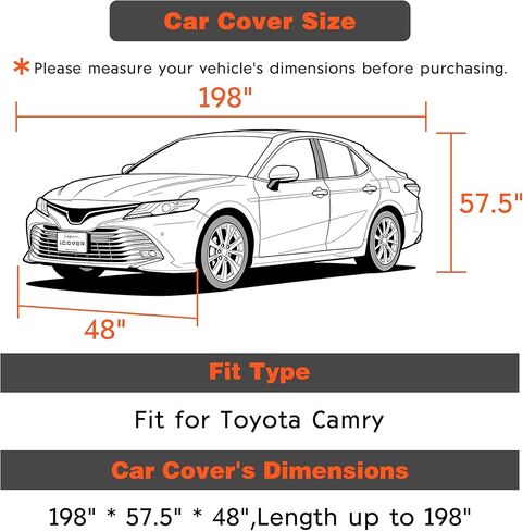 غطاء سيارة iCOVER، مقاوم للماء لجميع الأحوال الجوية لسيارة Toyota Camry، Honda Accord، BMW 5 Series، Mercedes E-Class، Audi A6 (الطول 192 بوصة إلى 198 بوصة) غطاء خارجي كامل خارجي مع أغطية إطارات قابلة للفصل in Kuwait